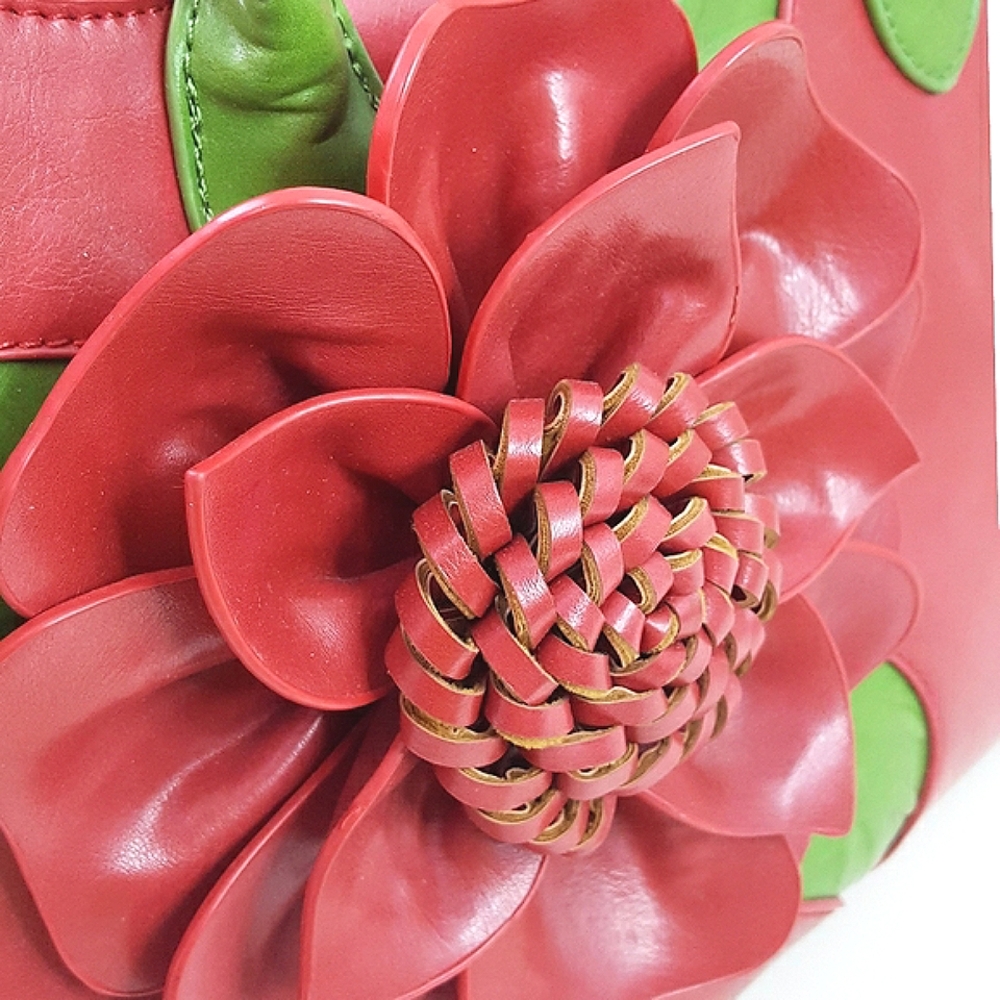 Floral🌺Tote HandBag| Red Green|3D Embossed|Vegan - Picture 3 of 10